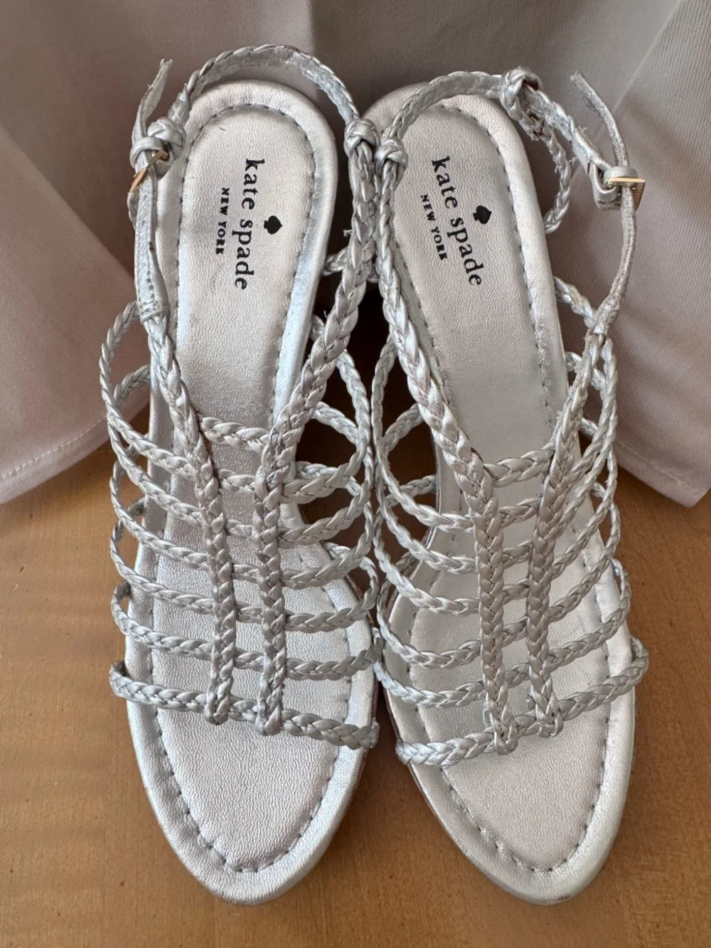Kate Spade Silver Braided Cage Style Wedge Heel Sandal